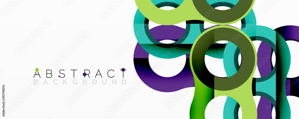 Poster Abstract design features overlapping colorful circles, squares. Modern graphic element for backgrounds, presentations.
