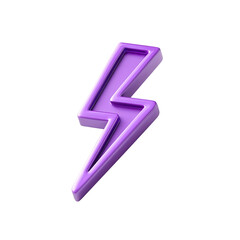 Three Dimensional Purple Lightning Bolt Icon Isolated on Transparent Background