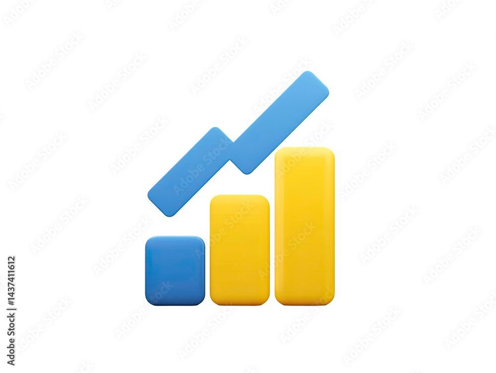 Poster 3d render of ascending bar graph showing growth and progress