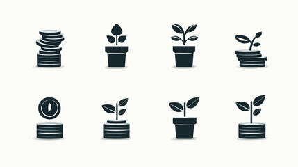 Icon sheet, simple shapes, Plant Growing from Coins icons