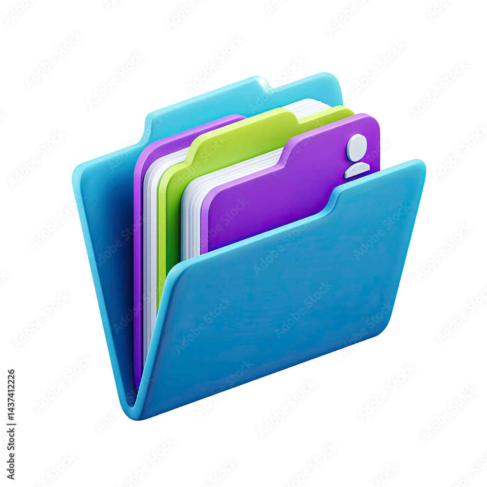 Poster colorful 3d render of stacked folders representing data organization and management