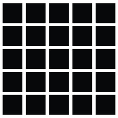 Black fill, no stroke. Square divided in 36 parts, into ninths. 6x6 grid. Isolated  illustration, white background. Asset for overlay, montage, collage, presentation. Business concept. EPS 20 . 