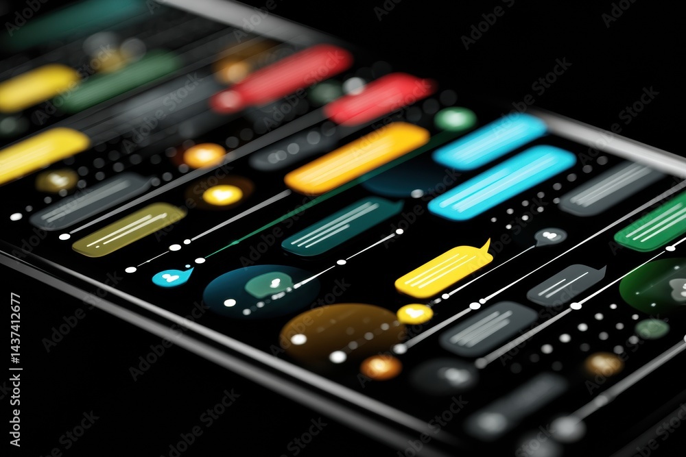 Poster Colorful Chat Interface Displayed on a Smartphone Showcasing Multiple Messaging Interactions in a Modern Digital Environment