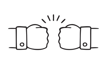 fist bump doodle hand drawn icon. Outline drawing fist bump line clipart symbol