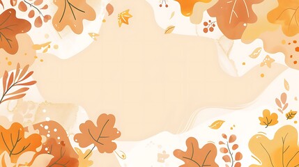 Autumnal watercolor design featuring orange and beige leaves with empty copy space