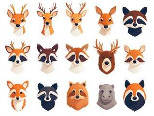 Cartoon animal heads.  Forest creatures