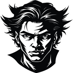 Furious Man Portrait Intricate Black and White of Aggressive Male Face