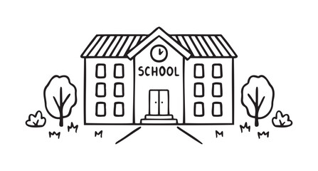 School building vector for coloring book doodle hand drawn icon. Outline drawing school building line clipart symbol