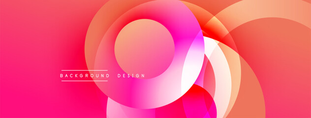 Abstract circles overlap, creating vibrant gradients. Pink, orange hues dominate design. Modern, minimalist aesthetic.