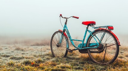 Obraz premium Vintage bicycle in frost covered field