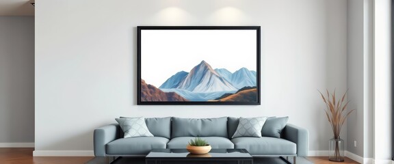 Sleek black frame showcasing mock-up poster on minimalist living room wall, showcase, decor