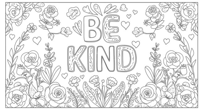 Be Kind Message Outline Coloring Activity for Kids
