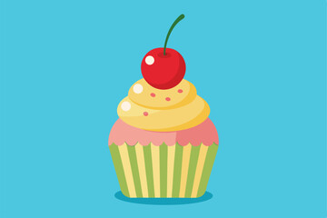 Isolated Cupcake with Cherry Vector Illustration