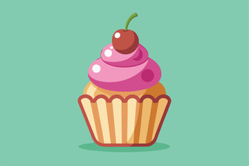 Isolated Cupcake with Cherry Vector Illustration