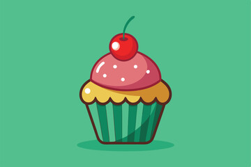 Isolated Cupcake with Cherry Vector Illustration