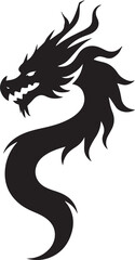 Dragon tattoo design, vector illustration, Dragon logo, black and white illustration of a stylized dragon, transparency background.