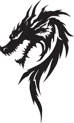 Dragon tattoo design, vector illustration, Dragon logo, black and white illustration of a stylized dragon, transparency background.