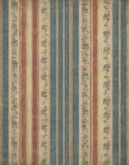 A vibrant striped wallpaper featuring an intricate floral pattern interspersed with bold stripes, creating a lively and stylish interior design element.