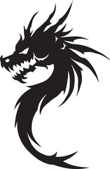 Dragon tattoo design, vector illustration, Dragon logo, black and white illustration of a stylized dragon, transparency background.