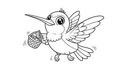 Obraz premium Outline Funny Hummingbird Character Coloring Activity for Kids