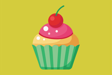 Isolated Cupcake with Cherry Vector Illustration