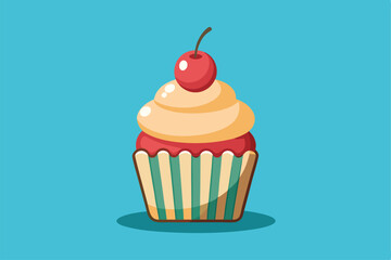 Isolated Cupcake with Cherry Vector Illustration
