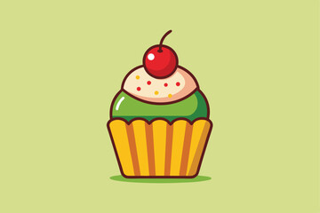 Isolated Cupcake with Cherry Vector Illustration