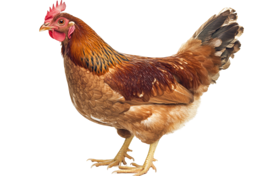 Realistic image of a chicken poultry bird shown clearly isolated on a clean white background