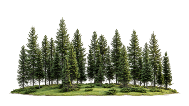 Lush Green Evergreen Forest on Transparent Background, PNG