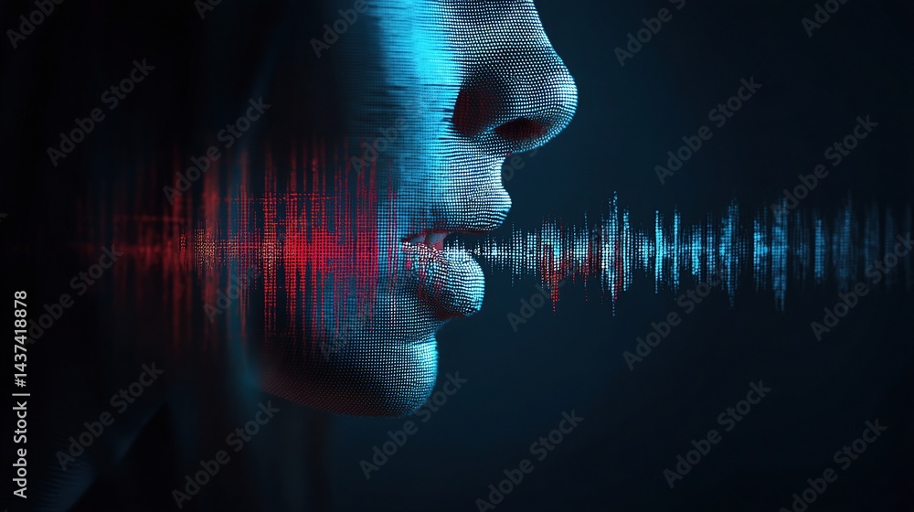 Poster ai assistant interface with soundwaves and layered visual elements