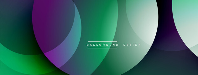 Abstract overlapping circles create dynamic gradient background. Modern design utilizes teal, purple, gray hues. Minimalist aesthetic.
