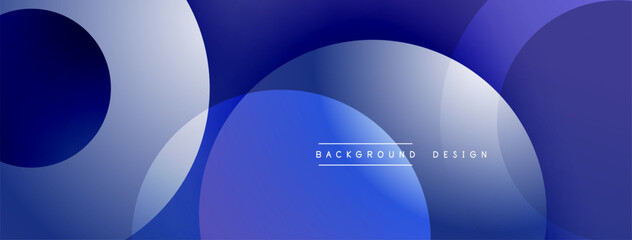 Abstract blue shapes overlap creating modern background. Gradient colors provide depth, smooth transitions. Minimalist design feels calm, professional.