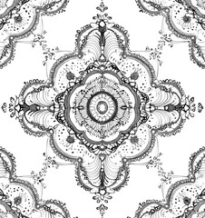 A simple line drawing of an intricate lace pattern, white background