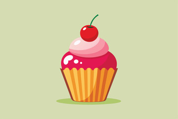 Isolated Cupcake with Cherry Vector Illustration