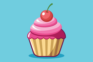 Isolated Cupcake with Cherry Vector Illustration