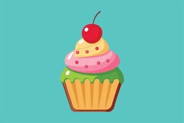 Isolated Cupcake with Cherry Vector Illustration