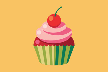 Isolated Cupcake with Cherry Vector Illustration