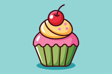 Isolated Cupcake with Cherry Vector Illustration