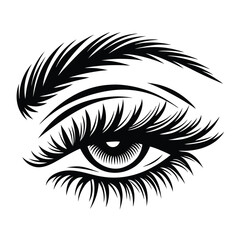 Obraz premium Stylized Eye Silhouette Bold Lashes, Defined Eyebrow, Black on White, Isolated Design
