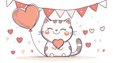 Cute Cartoon Kitten with Big Sparkling Eyes and Playful Expression
