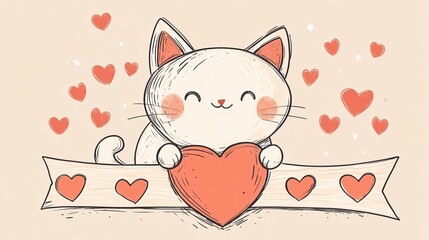 Cute Cartoon Kitten with Big Sparkling Eyes and Playful Expression