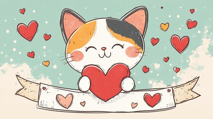 Cute Cartoon Kitten with Big Sparkling Eyes and Playful Expression