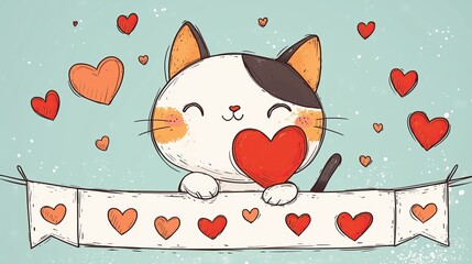 Cute Cartoon Kitten with Big Sparkling Eyes and Playful Expression