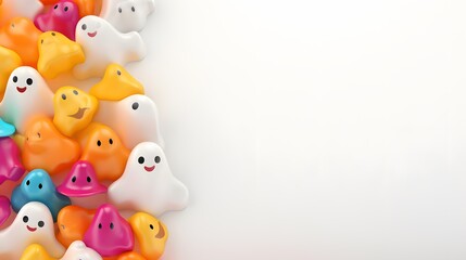 Pastel Colored Kawaii Pumpkin and Ghost Characters for Festive Background | Generative AI