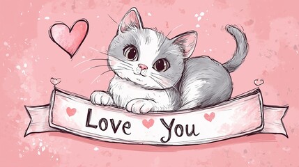 Cute Cartoon Kitten with Big Sparkling Eyes and Playful Expression