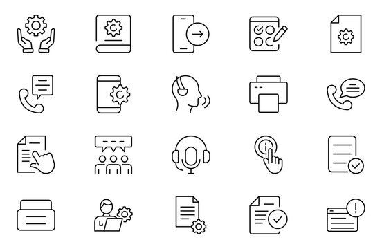 Support and customer service outline icons set. Customer Feedback, Response, experience, helpline and technical support icon illustration.