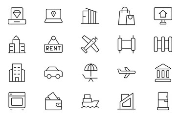 Museum ancient exhibit and service for tourist visit line icons set. Classic pillar, sculpture and painting, book and jewel, museum staff badge thin black and red outline symbols vector illustration
