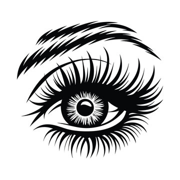 recommend clip art: Black and White Eye Bold Lashes, Defined Eyebrow, Detailed Iris
