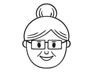 Fototapeta premium Grandmother face doodle hand drawn icon. Outline drawing granny face line clipart symbol