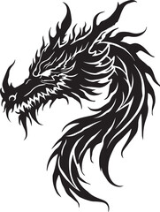 Dragon tattoo design, vector illustration, Dragon logo, black and white illustration of a stylized dragon, transparency background.